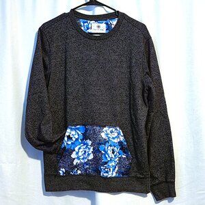 On the Byas Women's Medium Sweatshirt with Front Pocket Floral Design Gray Blue